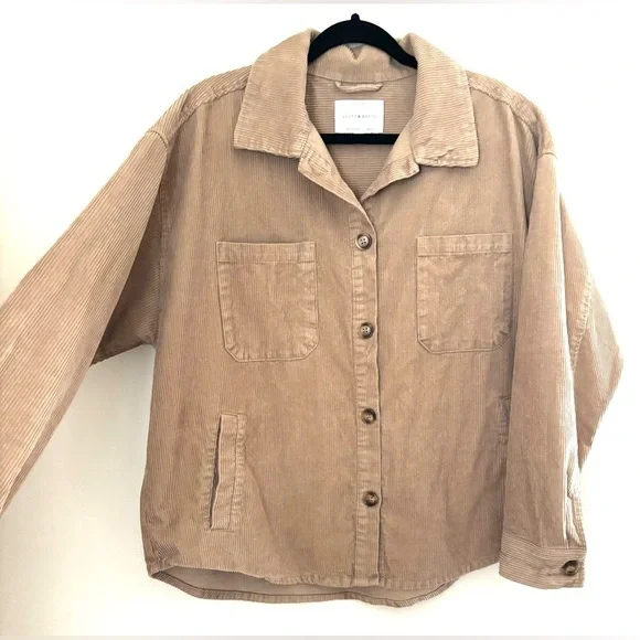 Lucky Brand Tan Corduroy 100% Cotton Oversized Slouchy Button Down Shacket - Picture 7 of 10